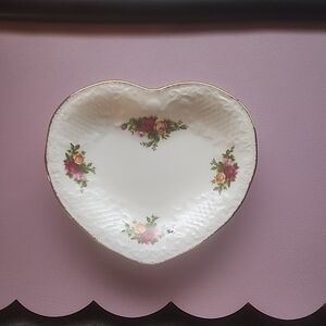 Royal Albert Heart-Shaped Floral Dish with Gold Trim